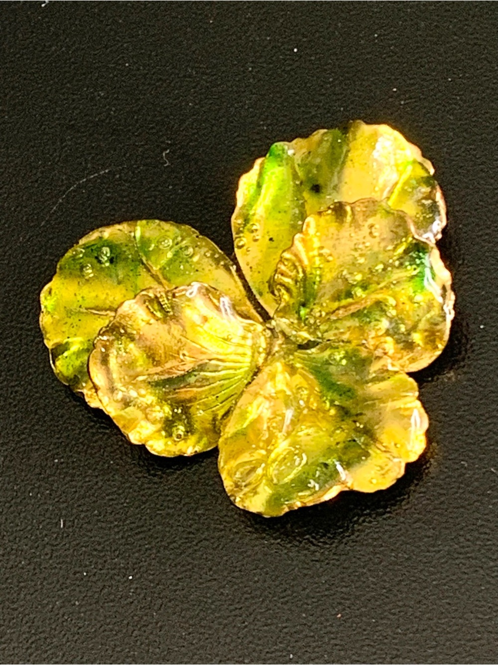 Rare Vintage French BTE S.G.D.G. Gold Tone Green Enamel Leaf Brooch